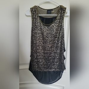 Cliche gold sequins black sheer top